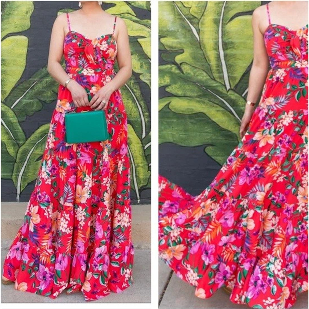 ELIZA J Nordstrom NWT Tropical Hawaiian Floral Red & Pink Maxi Dress – Size 6